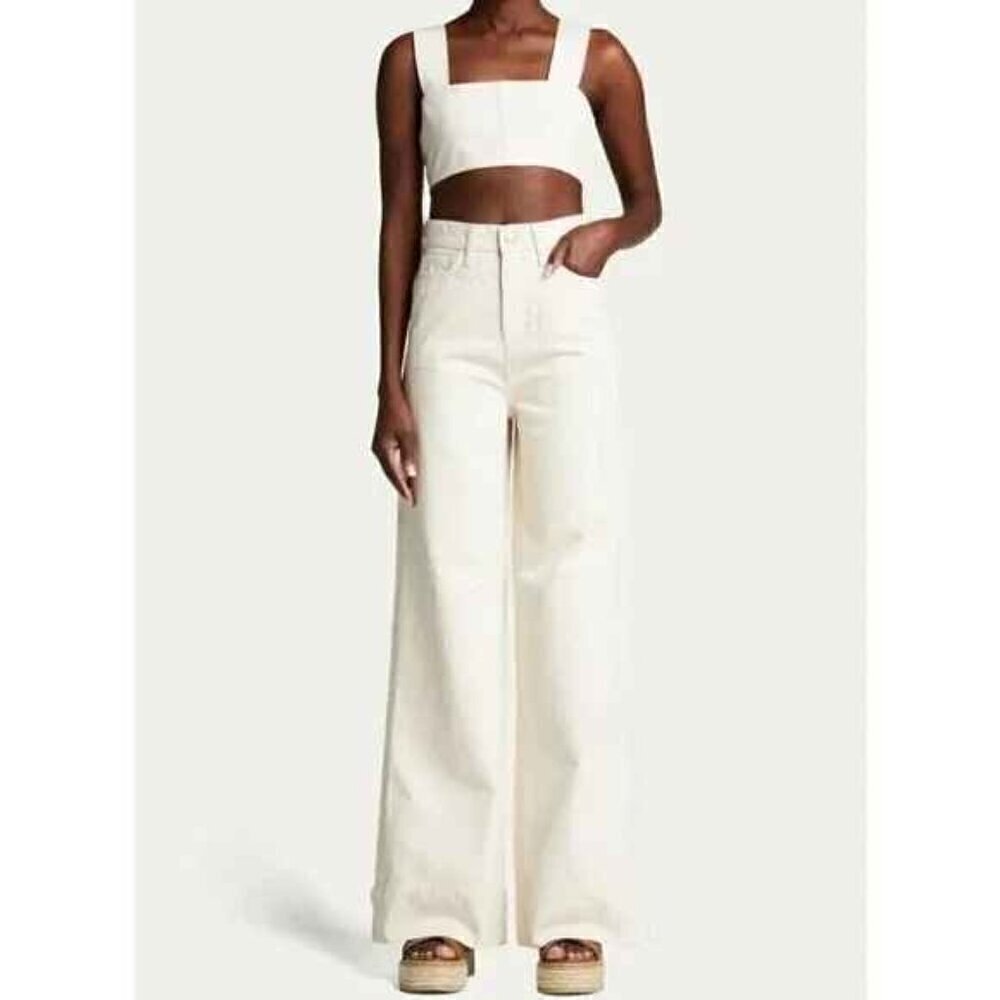 Triarchy High Rise Wide Leg Jeans in Off White